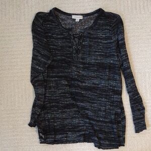 Vintage America Black and Gray Lace-Up Blouse